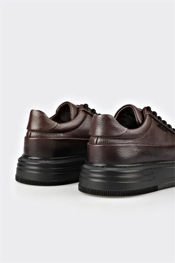 Coffee Leather Men's Sneakers - 5