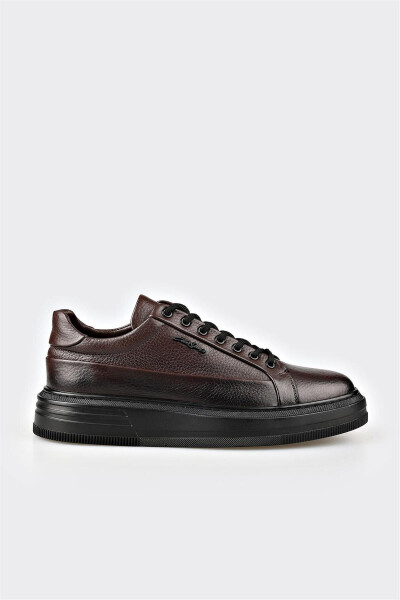 Coffee Leather Men's Sneakers - ELLE SHOES