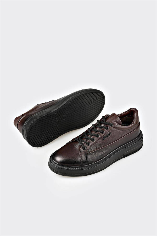 Coffee Leather Men's Sneakers - 3
