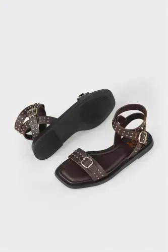 Coffee Leather Women's Flat Sandal-Coffee - 3