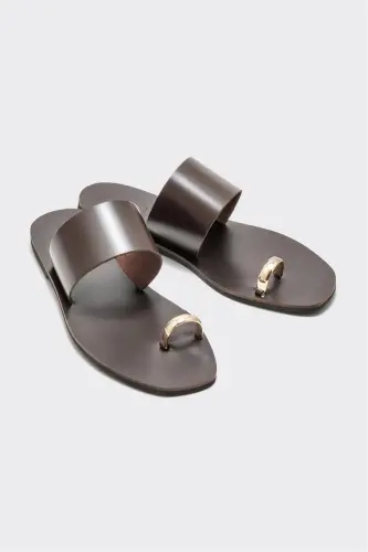 Coffee Leather Women's Flip-Flops - 2