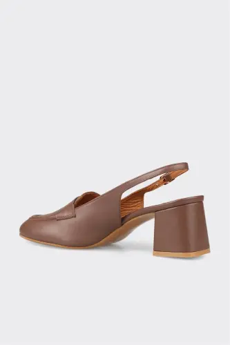 Coffee Leather Women's Heeled Shoes - 3