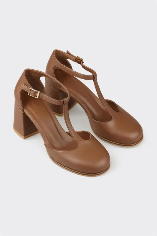 Coffee Leather Women's High Heels-Coffee - 2