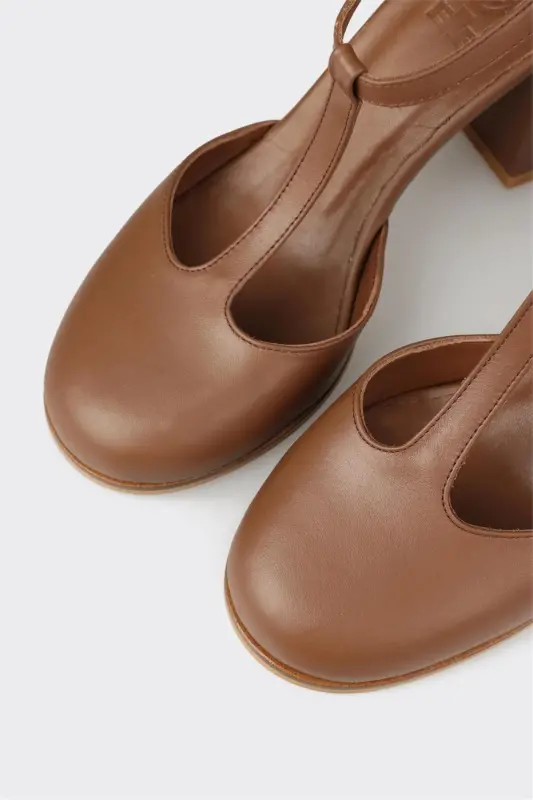 Coffee Leather Women's High Heels-Coffee - 4
