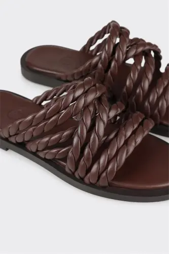 Coffee Leather Women's Slippers - 5