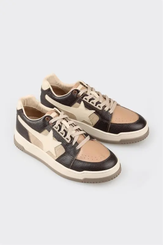 Coffee Leather Women's Sneakers - Coffee - 2