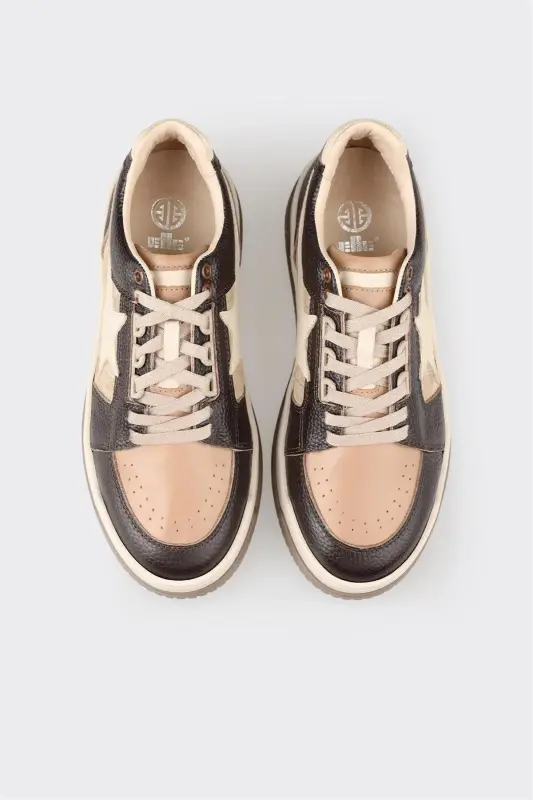 Coffee Leather Women's Sneakers - Coffee - 4