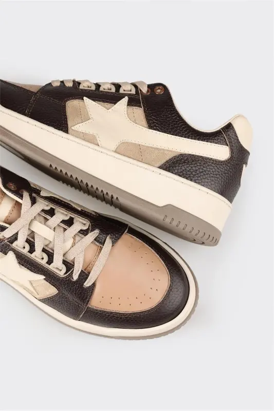 Coffee Leather Women's Sneakers - Coffee - 5