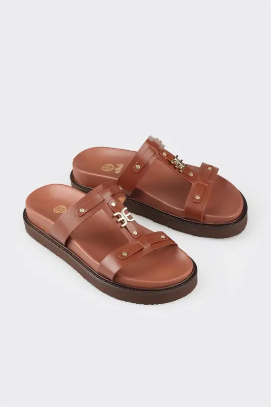 Coffee Leather Women's Sport Sandals - 2