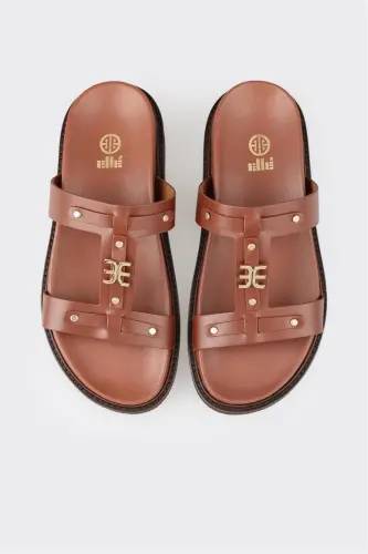 Coffee Leather Women's Sport Sandals - 4