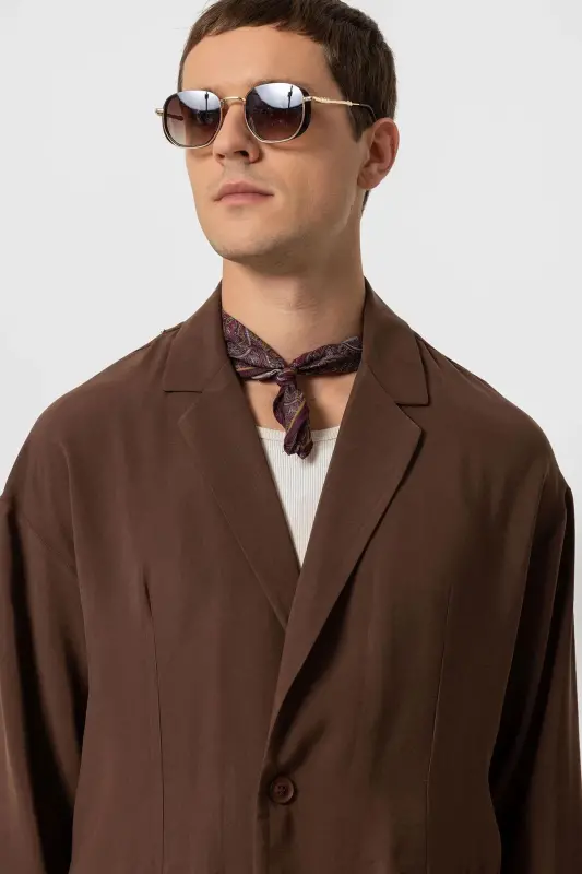 Coffee Oversize Unlined Men's Blazer Jacket-Coffee - 2