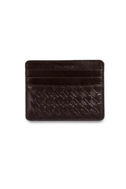 Coffee Patterned 100% Leather Card Holder - 1