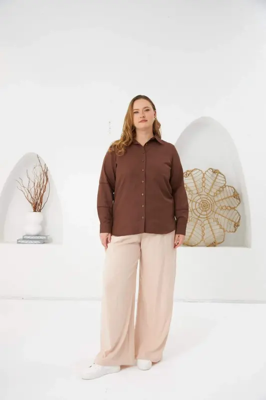 Coffee Plus Size Shirt with Detailed Bell Sleeve Crochet - 4