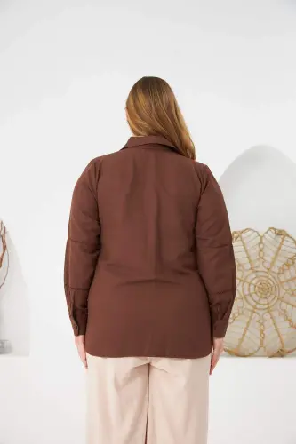 Coffee Plus Size Shirt with Detailed Bell Sleeve Crochet - 5