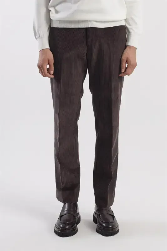 Coffee Regular Fit 100% Cotton Velvet Trousers - 1