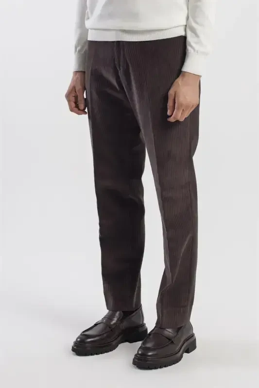 Coffee Regular Fit 100% Cotton Velvet Trousers - 3