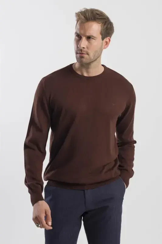 Coffee Slim Fit Crew Neck Pullover Sweater - 2