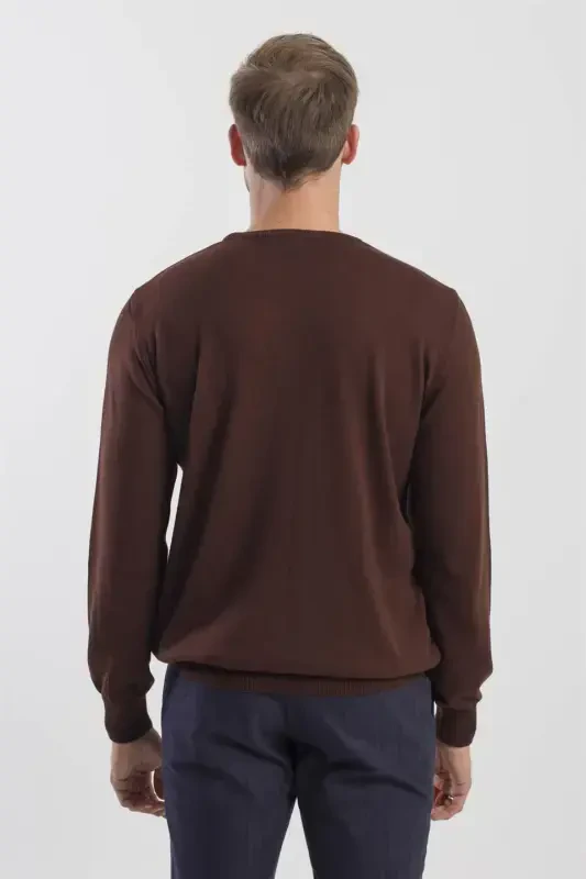 Coffee Slim Fit Crew Neck Pullover Sweater - 4