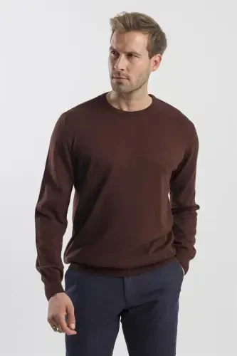 Coffee Slim Fit Crew Neck Pullover Sweater - Modazone (1)
