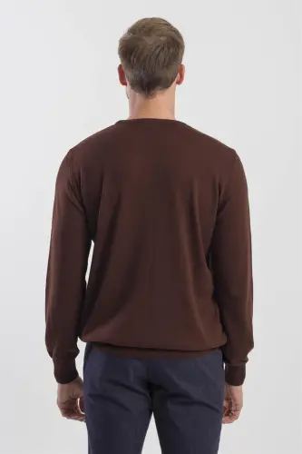 Coffee Slim Fit Crew Neck Pullover Sweater - 4