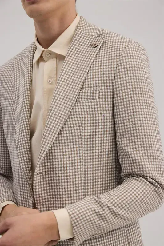 Coffee Slim Fit Pointed Collar Linen Sport Jacket - 3