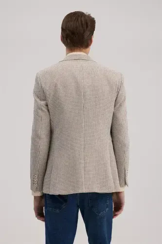 Coffee Slim Fit Pointed Collar Linen Sport Jacket - 4