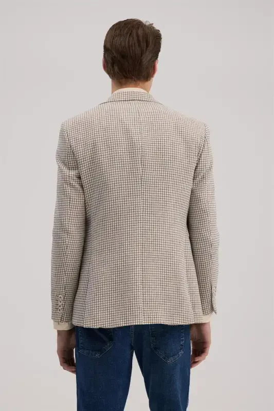 Coffee Slim Fit Pointed Collar Linen Sport Jacket - 4