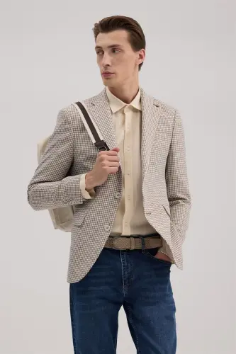Coffee Slim Fit Pointed Collar Linen Sport Jacket - Jakamen (1)