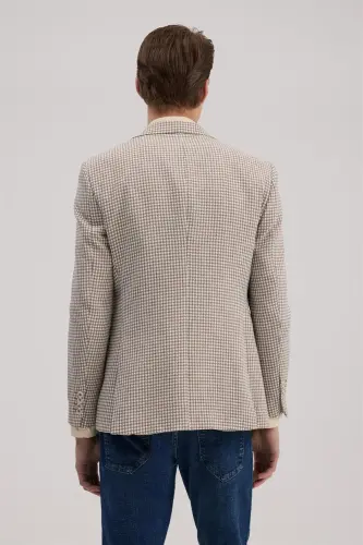 Coffee Slim Fit Pointed Collar Linen Sport Jacket - 4