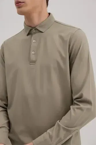 Coffee Slim Fit Polo Neck Sweatshirt - 3