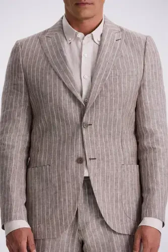 Coffee Slim Fit Swallow Tail Double Vent 100% Linen Casual Suit - 4