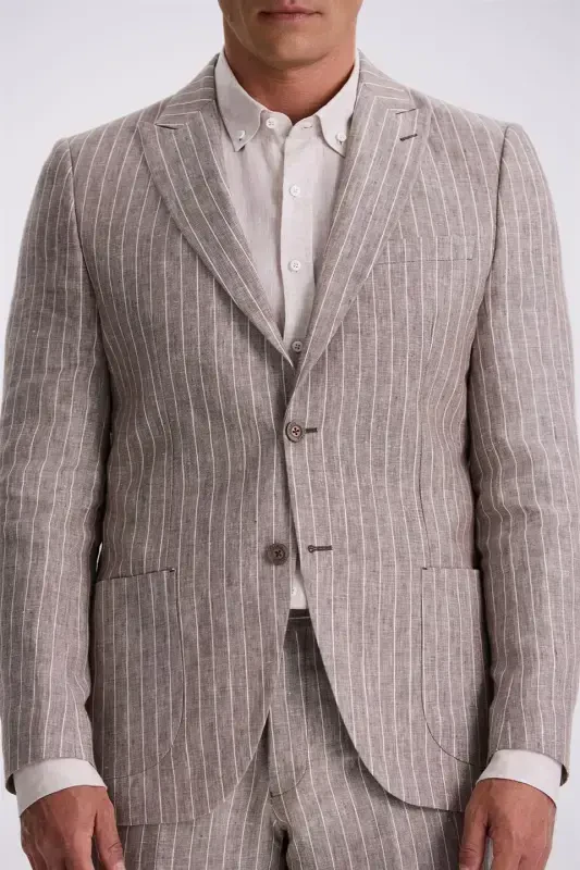 Coffee Slim Fit Swallow Tail Double Vent 100% Linen Casual Suit - 4