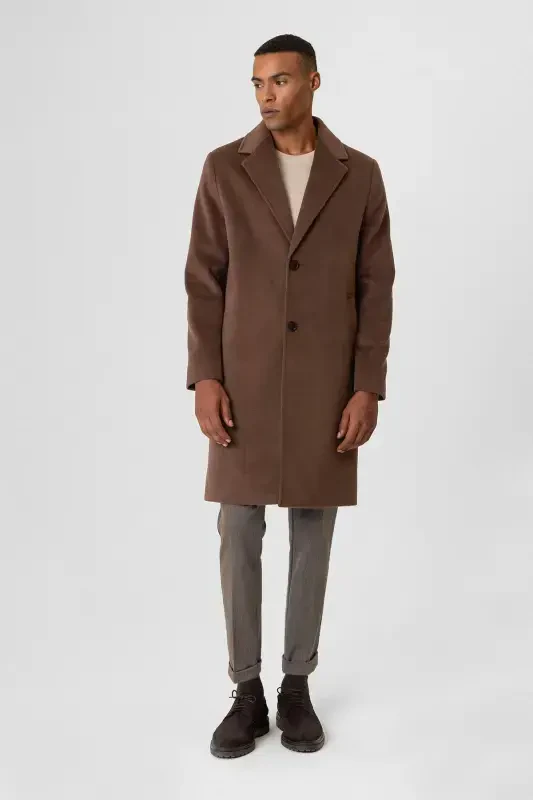 Coffee Textured Men's Coat-Coffee - 3