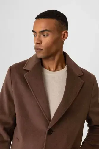 Coffee Textured Men's Coat-Coffee - 4