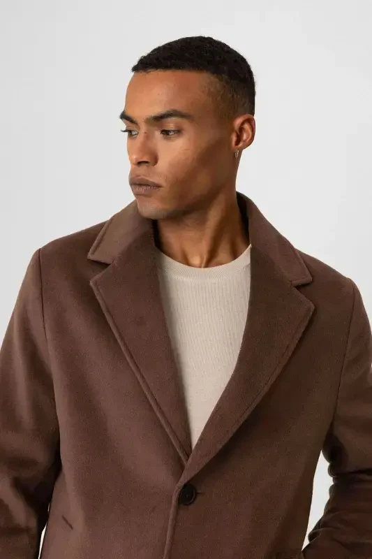 Coffee Textured Men's Coat-Coffee - 4