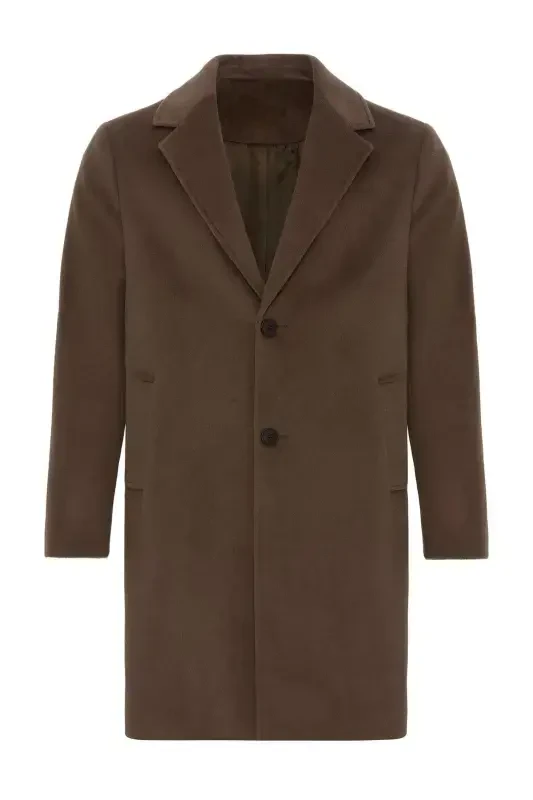 Coffee Textured Men's Coat-Coffee - 6