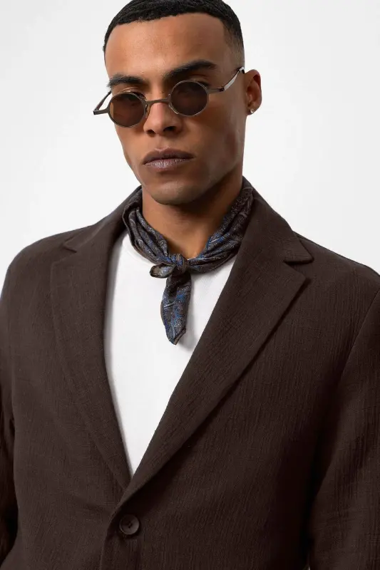 Coffee Unlined Bag Pockets Men's Blazer Jacket-Coffee - 4