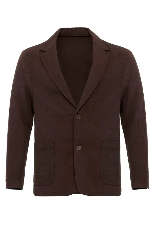 Coffee Unlined Bag Pockets Men's Blazer Jacket-Coffee - 6