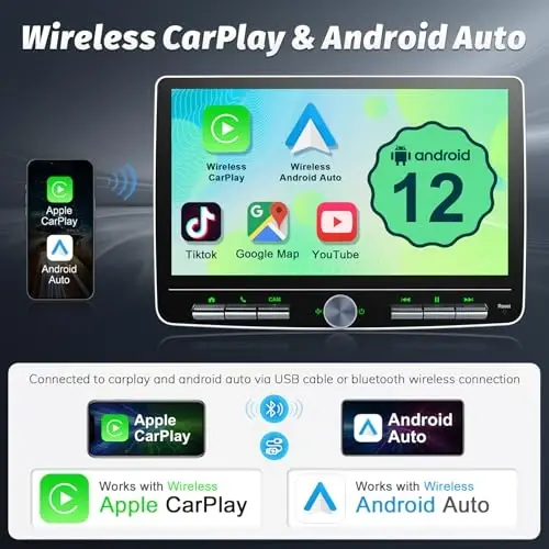 cogamichi Double Din Car Stereo: 10 Inch Android Double Din Radio Head Unit Touch Floating Screen Compatible with Apple Carplay Android Auto, 8-Core 5.1 CHN Car Audio with Cam, AM/FM, Navi, SWC, MIC - cogamichi (1)