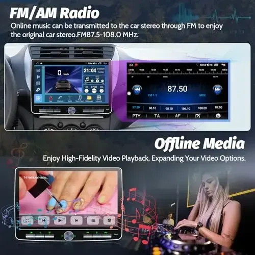 cogamichi Double Din Car Stereo: 10 Inch Android Double Din Car Radio Touch Floating Screen Apple Carplay Android Auto bilan mos, 2Din bosh blokli avtomobil audio qabul qilgichi AM/FM, GPS Navi, SWC, MIC - 4