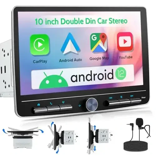 cogamichi Double Din Car Stereo: 10 Inch Android Double Din Car Radio Touch Floating Screen Compatible with Apple Carplay Android Auto, 2Din Head Unit Car Audio Receiver with AM/FM, GPS Navi, SWC, MIC 