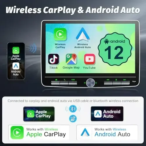 cogamichi Double Din Car Stereo: 10 Inch Android Double Din Radio Head Unit Touch Floating Screen Apple Carplay Android Auto, 8-Core 5.1 CHN Car Audio Cam, AM/FM, Navi, SWC, MIC bilan mos keladi - cogamichi (1)