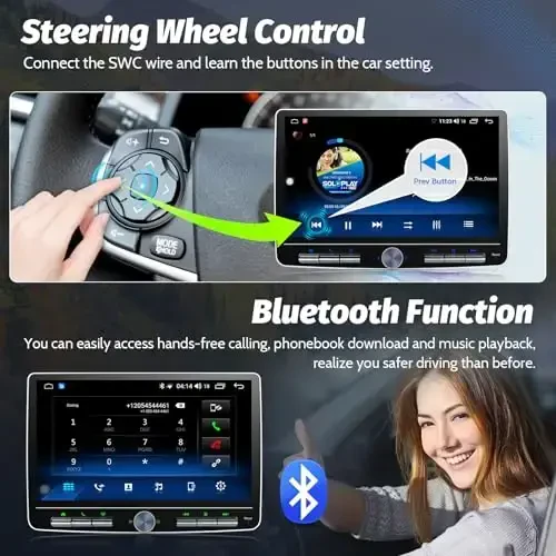 cogamichi Single Din Touchscreen Radio: 10 Inch Android Single Din Car Stereo Head Unit Touch Floating Screen Compatible with Apple Carplay Android Auto, 1 Din Car Radio with AM/FM, GPS Navi, SWC, MIC - 5