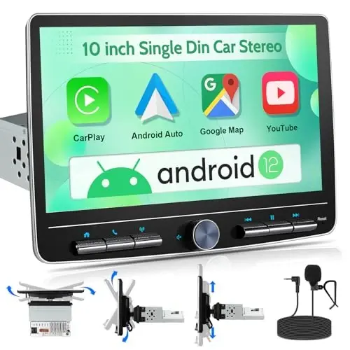 cogamichi Single Din Touchscreen Radio: 10 Inch Android Single Din Car Stereo Head Unit Touch Floating Screen Compatible with Apple Carplay Android Auto, 1 Din Car Radio with AM/FM, GPS Navi, SWC, MIC - 1