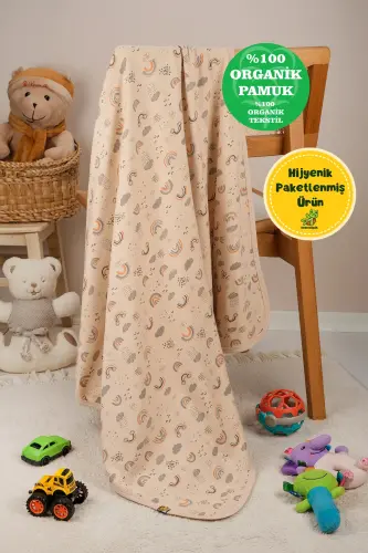 Çok Amaçlı %100 Pamuk Çift Katlı Müslin Örtü & Bebek Battaniye-Bej 