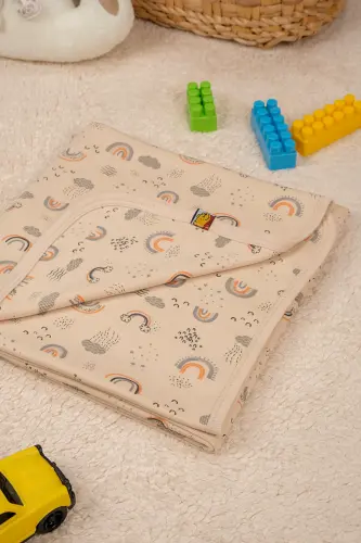 Çok Amaçlı %100 Pamuk Çift Katlı Müslin Örtü & Bebek Battaniye-Bej - 3