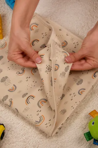 Çok Amaçlı %100 Pamuk Çift Katlı Müslin Örtü & Bebek Battaniye-Bej - BEBETOSPIK (1)