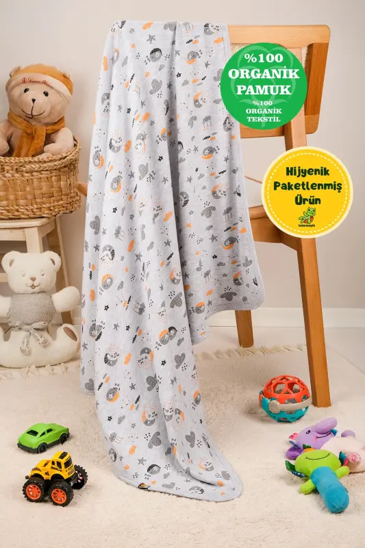 Çok Amaçlı %100 Pamuk Çift Katlı Müslin Örtü & Bebek Battaniye-Gri - 1