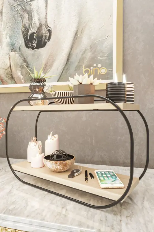 Çok Amaçlı Banyo Düzenleyici Oval Raf Ahşap Masaüstü Banyo Mutfak Rafı Takı Ve Makyaj Organizeri - SİYAH - 6