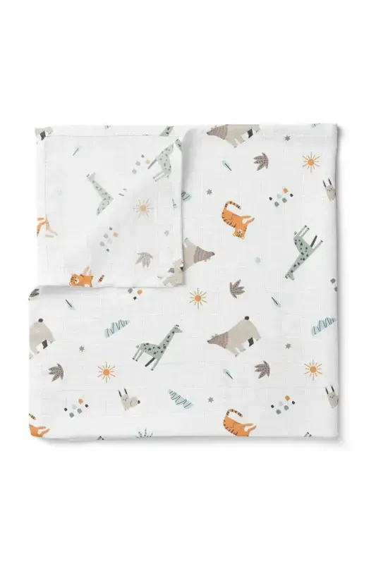 Çok Amaçlı Müslin Bebek Battaniyesi Animal Party - Xl 75x100 Cm-Animal Party - 3